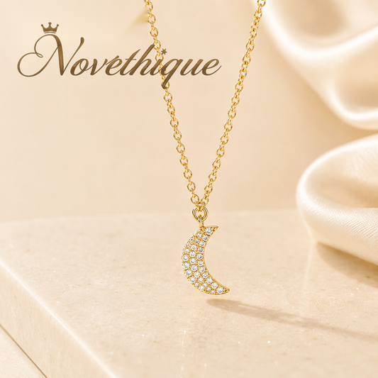 Novethique™ Pavé Diamond Crescent Moon Necklace in Yellow Gold
