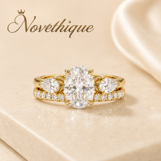 Novethique™ Embrace Oval Three-Stone Bridal Set with Curved Pavé Diamond Band